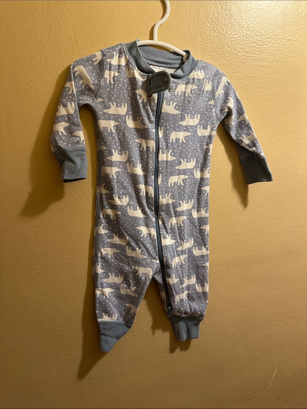 Hanna Andersson Blue and White Polar Bear Print Zip One-Piece Footie